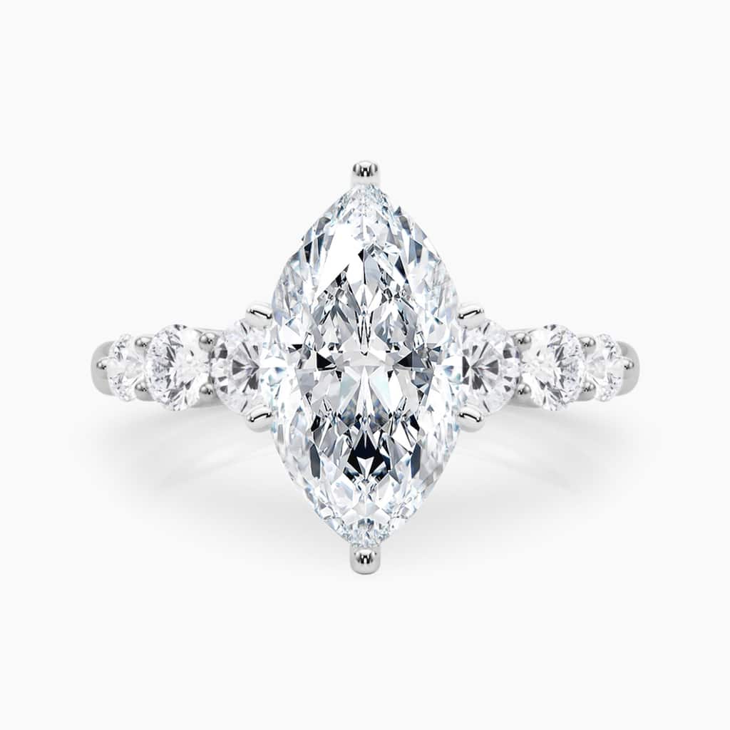 Auriya 14K Gold Lab Grown Diamond Marquise Tapered Trilogy Accent Engagement Ring 1.62 - 5.62ct. tw. (E-F, VS)