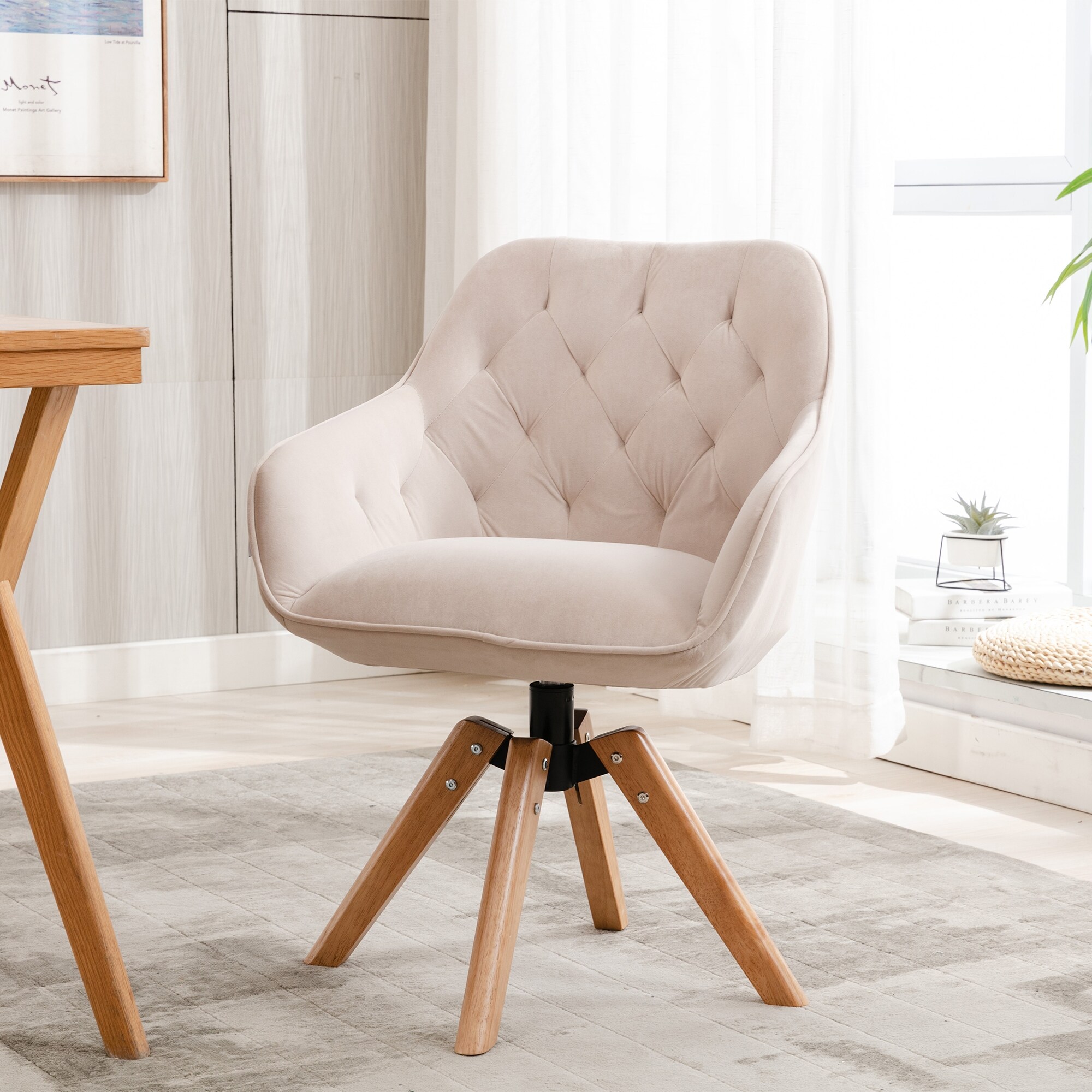 Modern Solid Wood Tufted Upholstered Accent Chairs Home Office