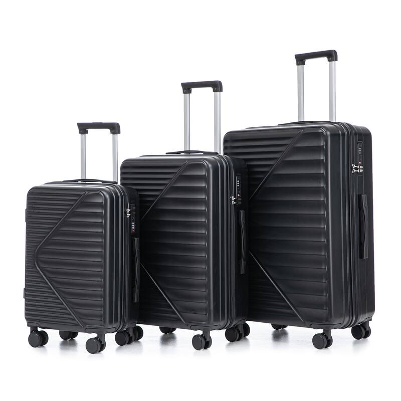 3 PCS in ABS Spinner Wheel Luggage, TSA Combination Lock for Big and Middle Size - Black