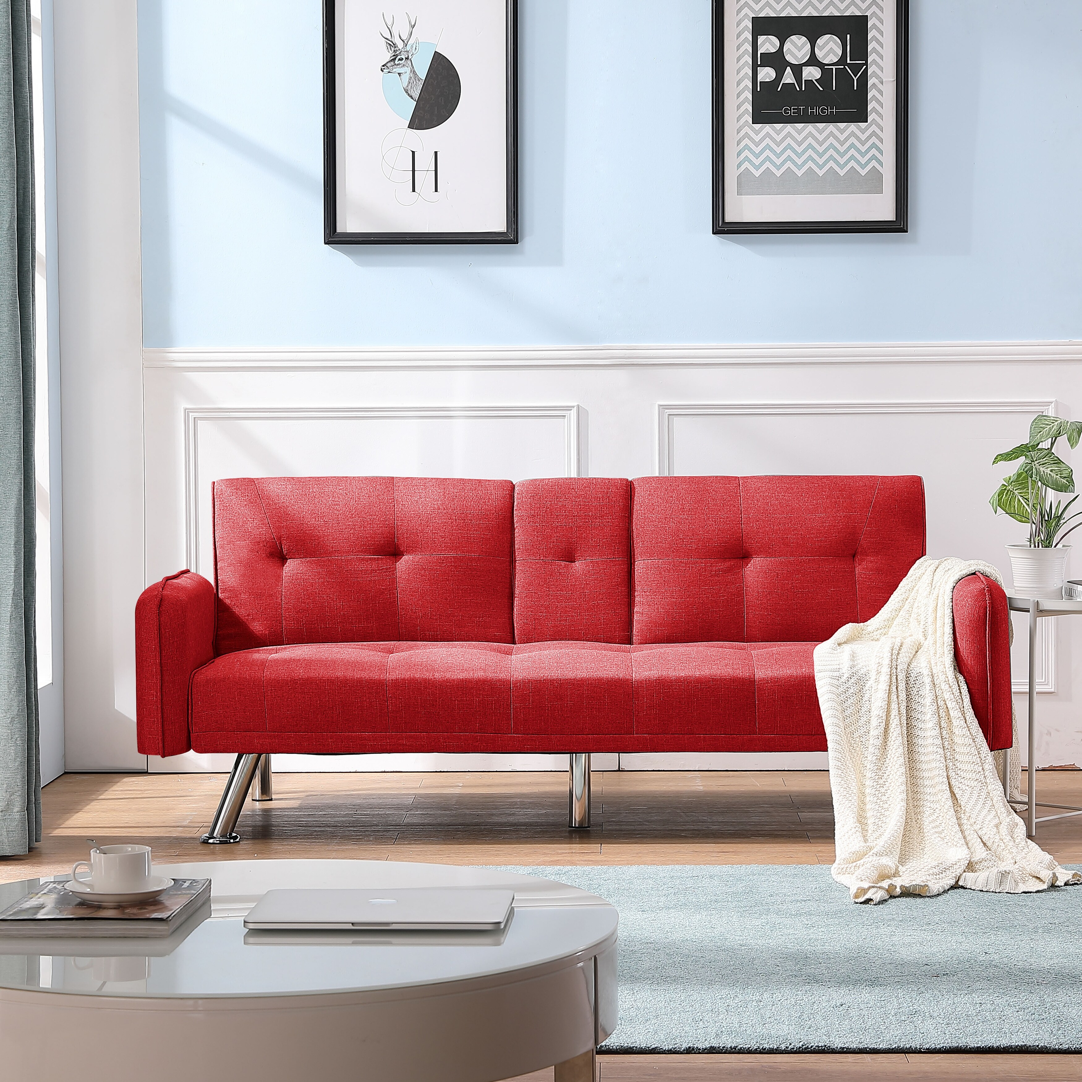 Shop Black Friday Deals On Global Pronex Futon Couch Bed Modern Button Tufted Sofa Bed Metal Legs 2 Cupholders 74 8 L X 30 3 W X 30 7 H Overstock 32353138