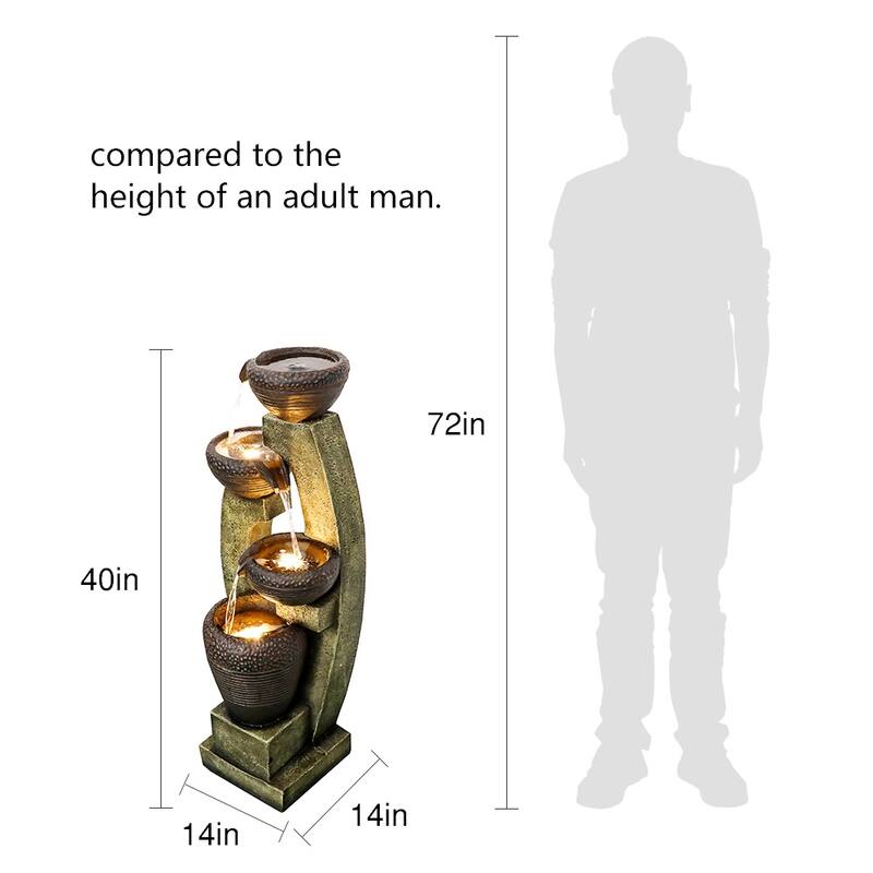 40"H Resin Water Feature with LED Lights – Multi-Tier Fountain for Home or Garden