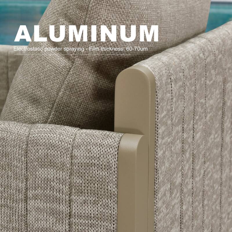 PURPLE LEAF Sanori Patio Dining Set Modern Large Weather-Resistant Table and Aluminum Chairs Beige for Garden Backyard Kitchen