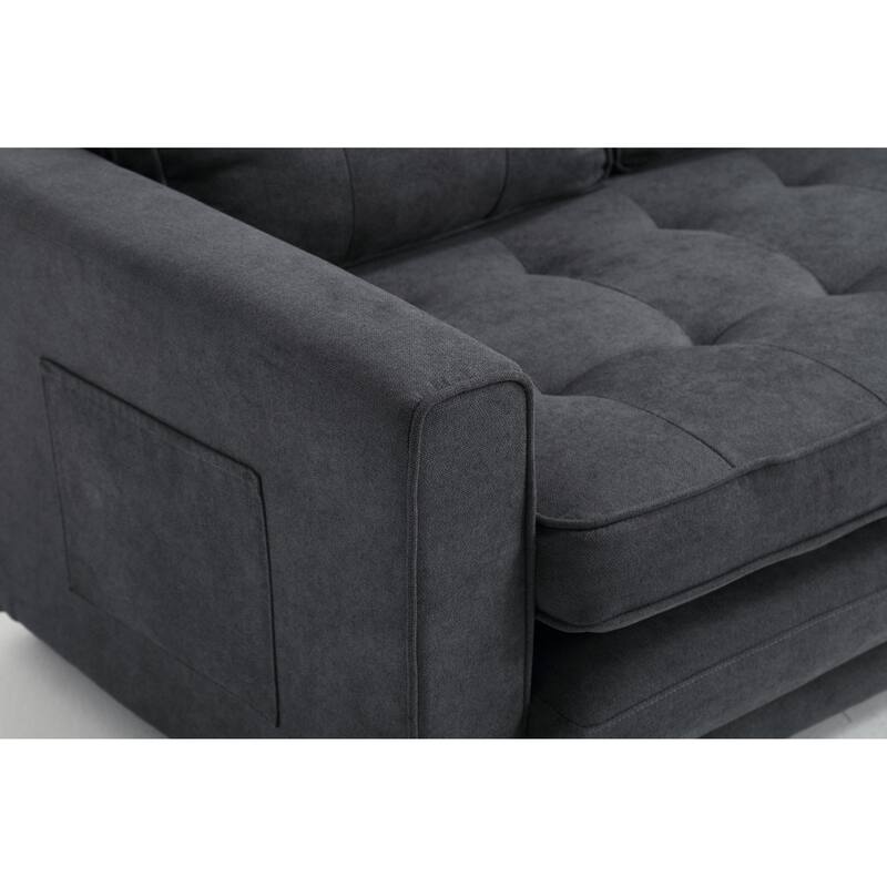 3 Fold Loveseat Convertible Pull-out Sleeper Sofa Bed, Velvet Futon Sofa with 2 Pillow and Pockets 2-seat Armchair