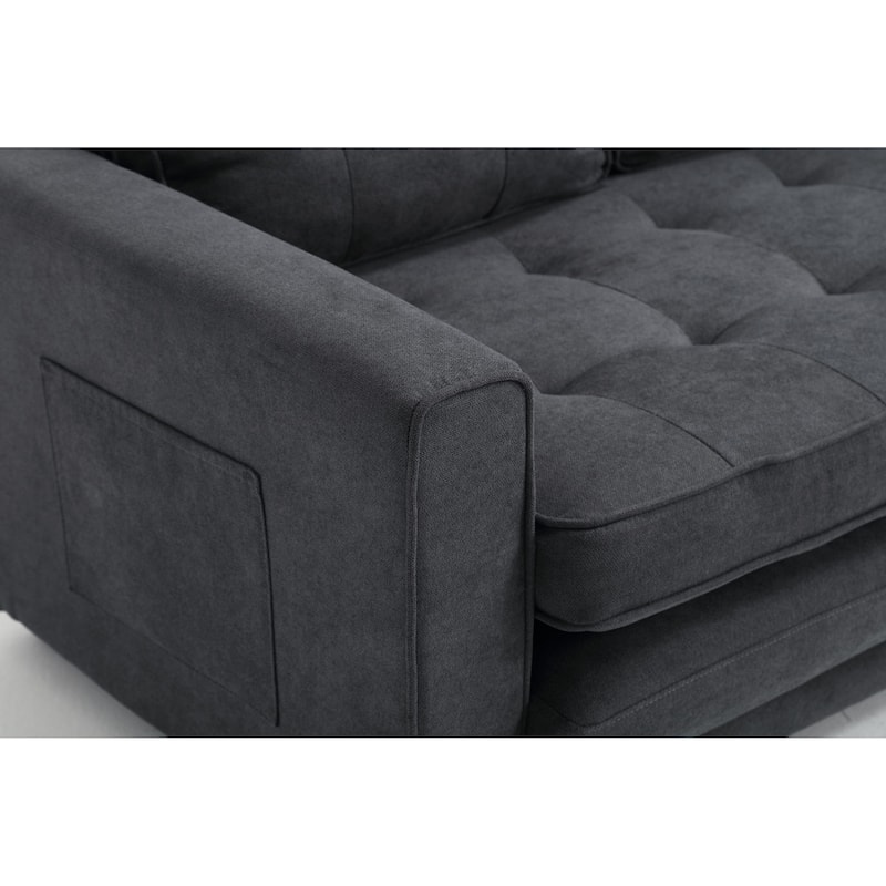 Futon 3 in 1 Convertible Loveseat Sleeper, Tufted Sofa Bed Couch with Cup Holder, 2 Seater Sofa with Side Pockets