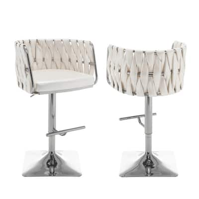 Best Quality Furniture Adjustable Upholstered Barstools with Square Chrome Finish Base (Set of 2)