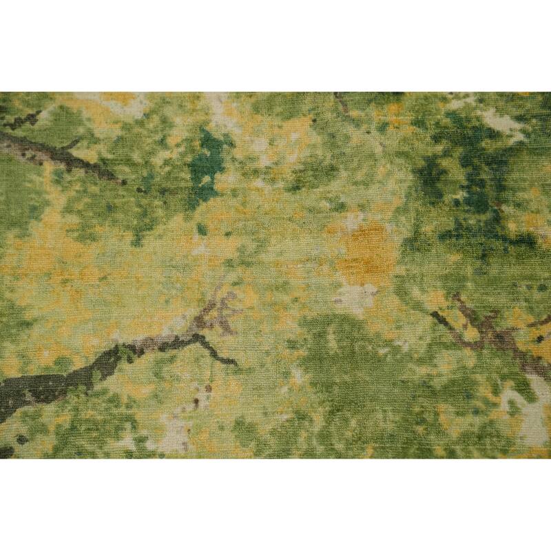 Hand-knotted Modern Silk Green Abstract Oriental Area Rug - 8' 0'' X 5' 0''