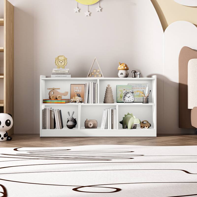 Wooden Storage Cabinet with 5 Sections, Montessori Kids Bookshelf and Toy Organizer for Nursery, Playroom & Classroom