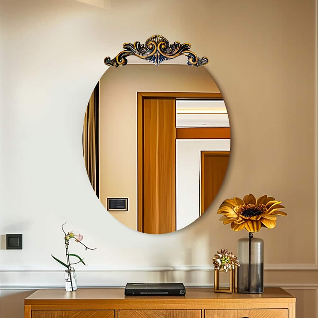 Vintage Baroque Oval Mirror Antique Brass Wall Mirror - Antique Bronze