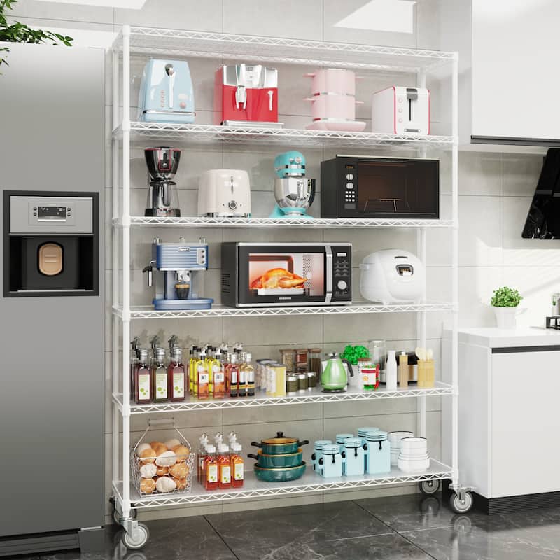 Adjustable Height 6 Tier Metal Wire Shelving Unit with Wheels