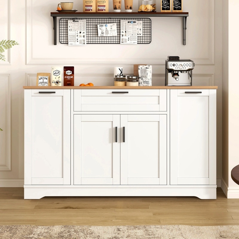 53.7" Kitchen Island Storage with 3-Tier Pull-Out Rack and Adjustable Shelves for Kitchen, Dining Room