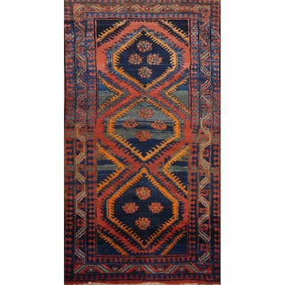 Hand Knotted Oriental 100% Wool Carpet Traditional Geometric Navy Blue & Blues Sirjan Area Rug - 7' 2'' X 3' 11''