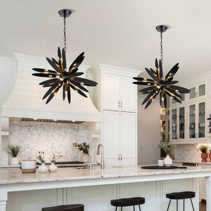 12 Light Metal Mid-Century Iron Frame Sputnik Chandelier - Gold/Black - Gold/Black