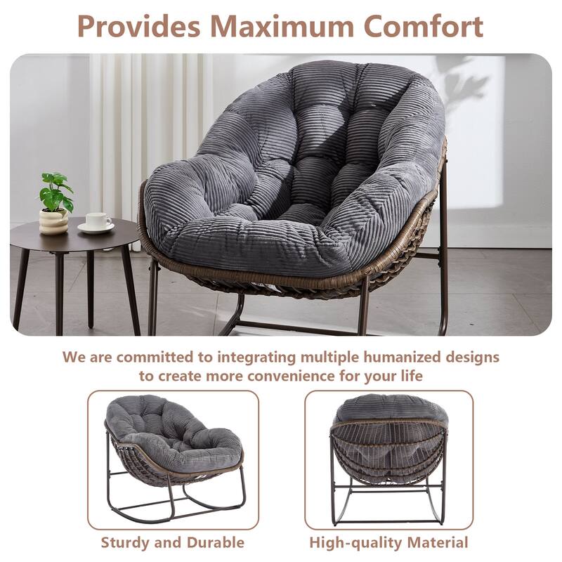 Outdoor Rattan Rocker Recliner Chair With Polyester Padded Cushion
