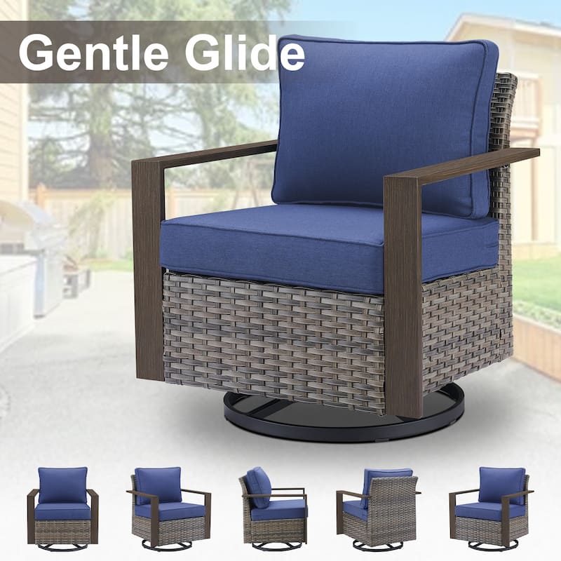 Gymojoy 7 Pieces Patio Sofa with Rattan Swivel Rocking Chair Ottomans Outdoor Conversation Set