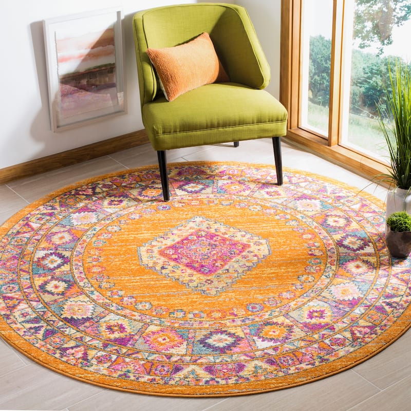 SAFAVIEH Madison Matxalen Vintage Boho Oriental Rug - 6'7" Round - Orange/Fuchsia - Round