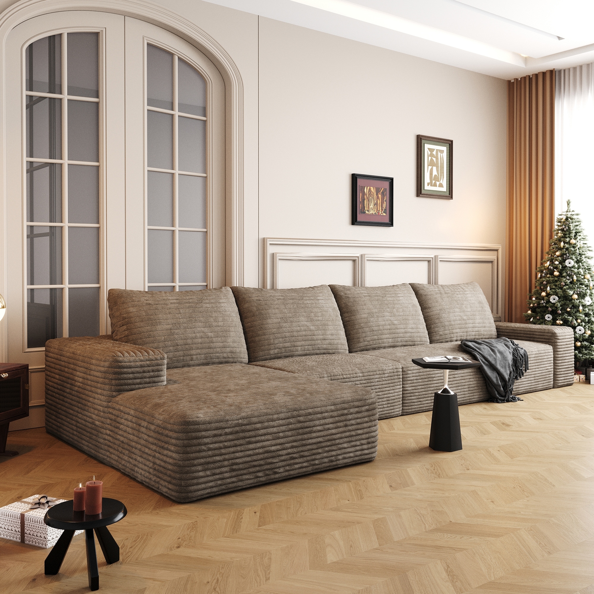 GDFStudio River 135" L-Shape Cloud Sectional Sofa - No Assembly, Plush Corduroy, Deep Seat Couch