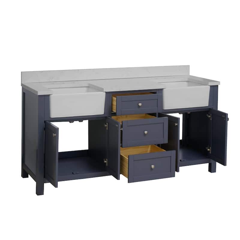 KitchenBathCollection Yorkshire 72" Farmhouse Double Bathroom Vanity with Engineered Marble Top