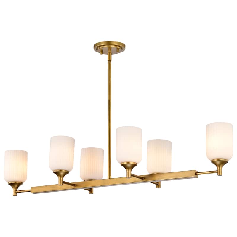 Solara 6 Light Island Pendant Natural Brass Finish Frosted Ribbed Glass - Natural Brass