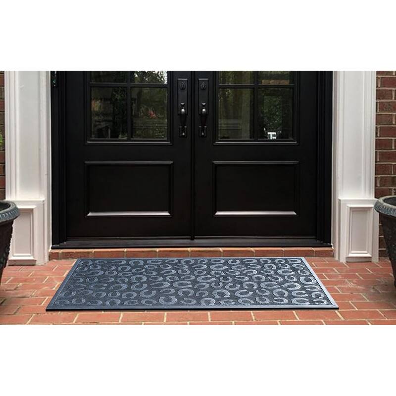 A1HC 100% Rubber Front Door Mat, All Season Large Size, Thin Profile Heavy Duty Doormat for Indoor Outdoor Use