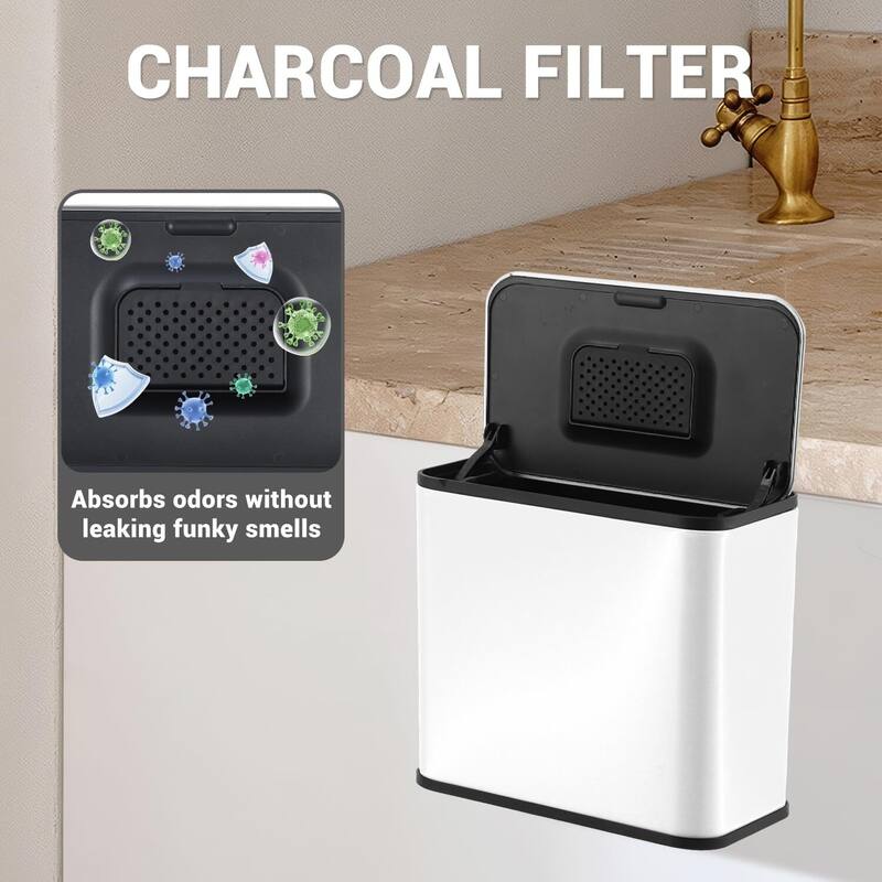 1.3 Gallon Hanging Kitchen Trash Can with Lid, Wall-Mounted Waste Bin