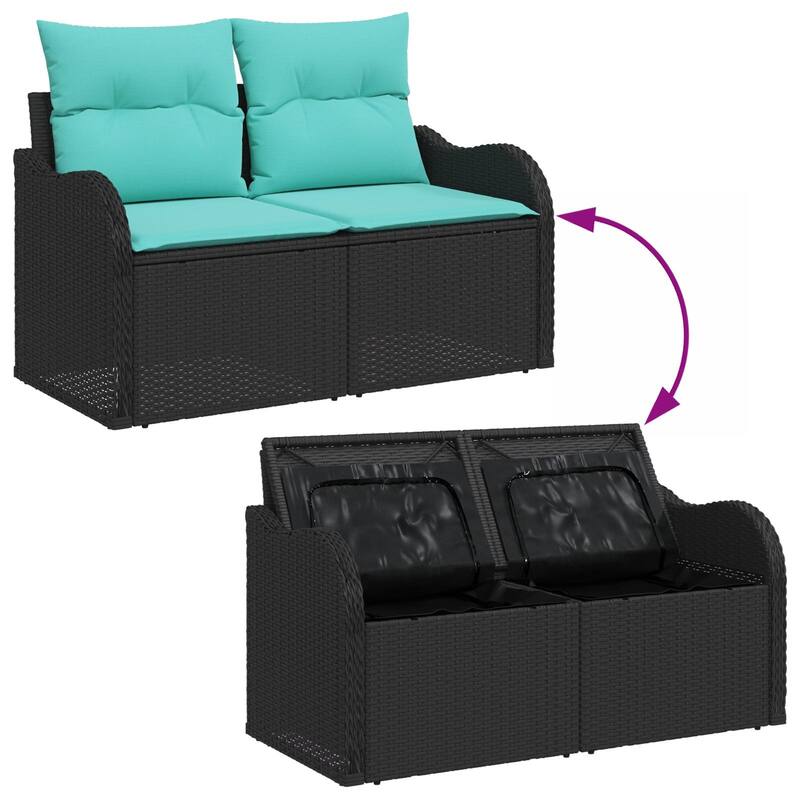 vidaXL 3 Garden Sofa Set with Cushions Black Poly Rattan - 69.3 x 24.4 x 27.2