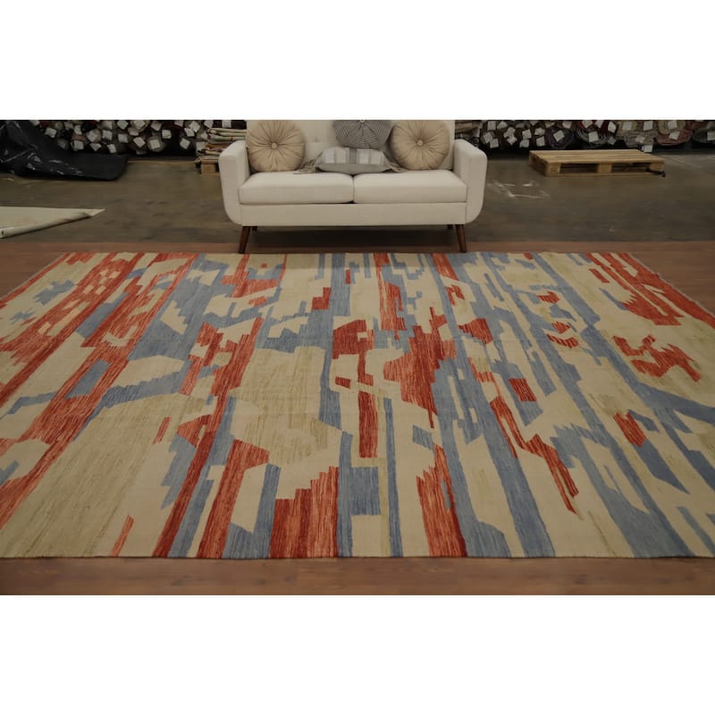 Hand Woven Oriental 100% Wool Carpet Southwestern Modern Multi-Colored Kilim Area Rug - 11' 9'' X 9' 4''