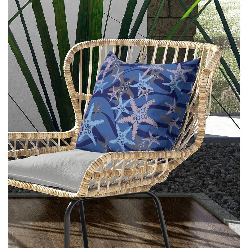 Starfish Sway Indoor/Outdoor Reversible Throw Pillow Blue and Gray