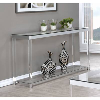 Coaster Furniture Anne Chrome and Clear Sofa Table with Lower Shelf