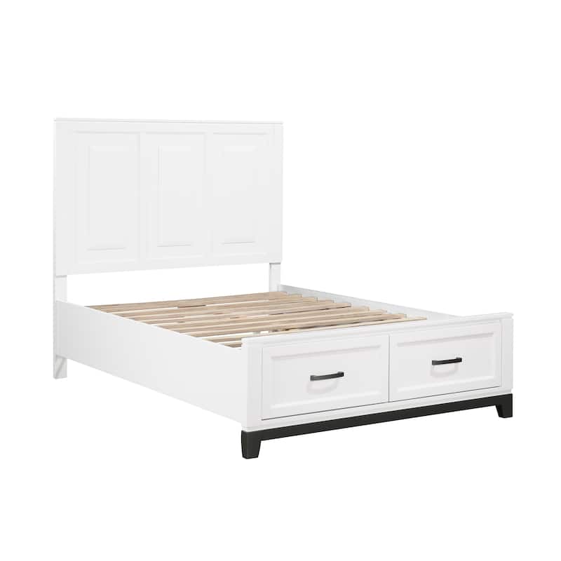 White Finish Full Platform Bed with Storage Drawers Wooden Bedroom Furniture 1pc