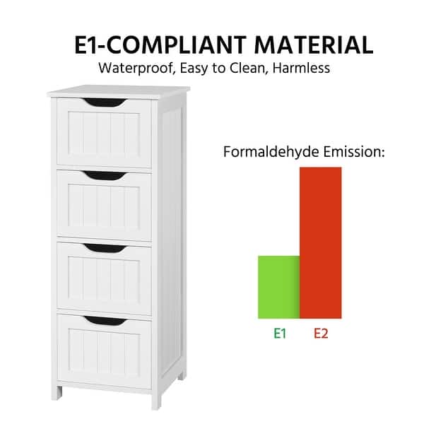 Yaheetech Bathroom Floor Cabinet Slim Bath Cabinet with 4 Drawers - White