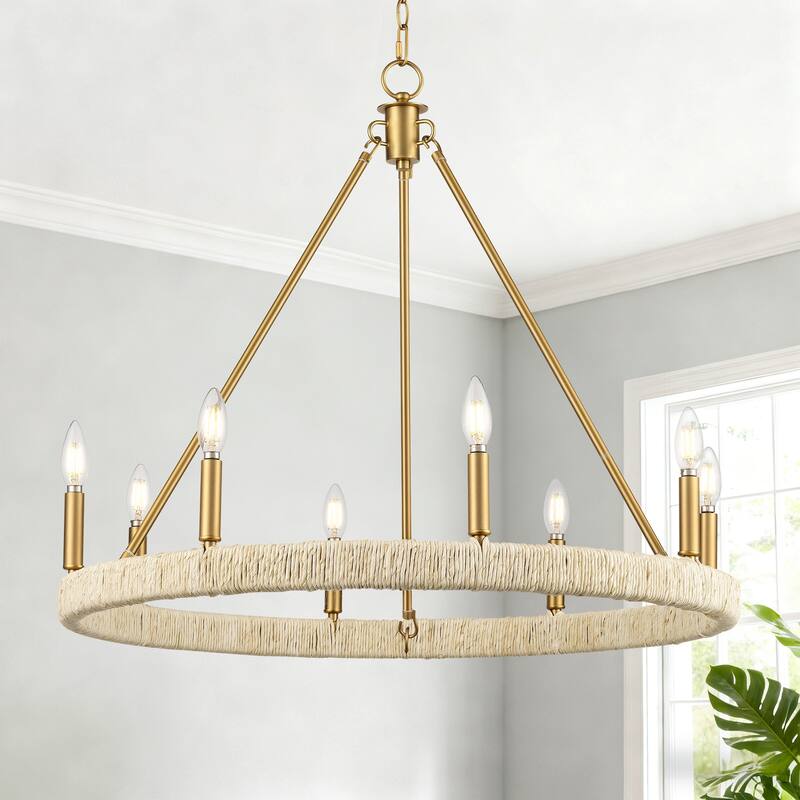 LamQee Rattan Kitchen Island Chandelier Corn Rope Woven Pendant
