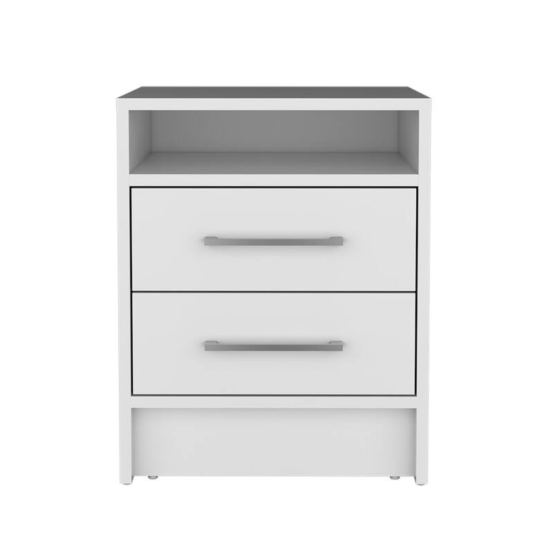 White Two-Drawer Nightstand with Semi-Open Shelf, 19.9\