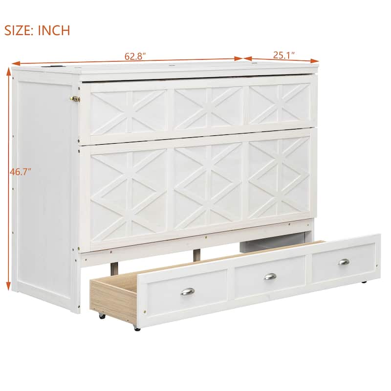 Queen Size Convertible Cabinet Bed with USB Ports by Harper&Bright Designs