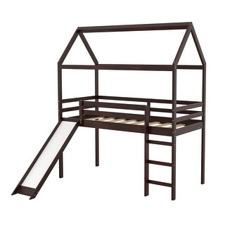 Twin Loft Bed with Slide and Guardrails - House-Inspired Design for Active Kids