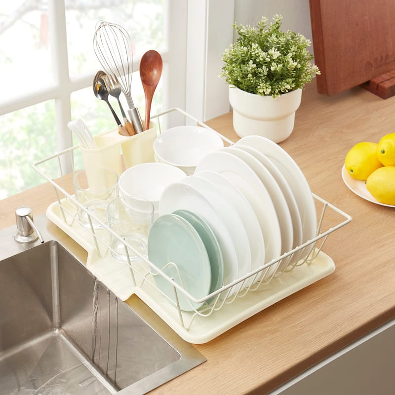Sweet Home Collection 3-Piece Kitchen Sink Dish Drainer Set - Yellow