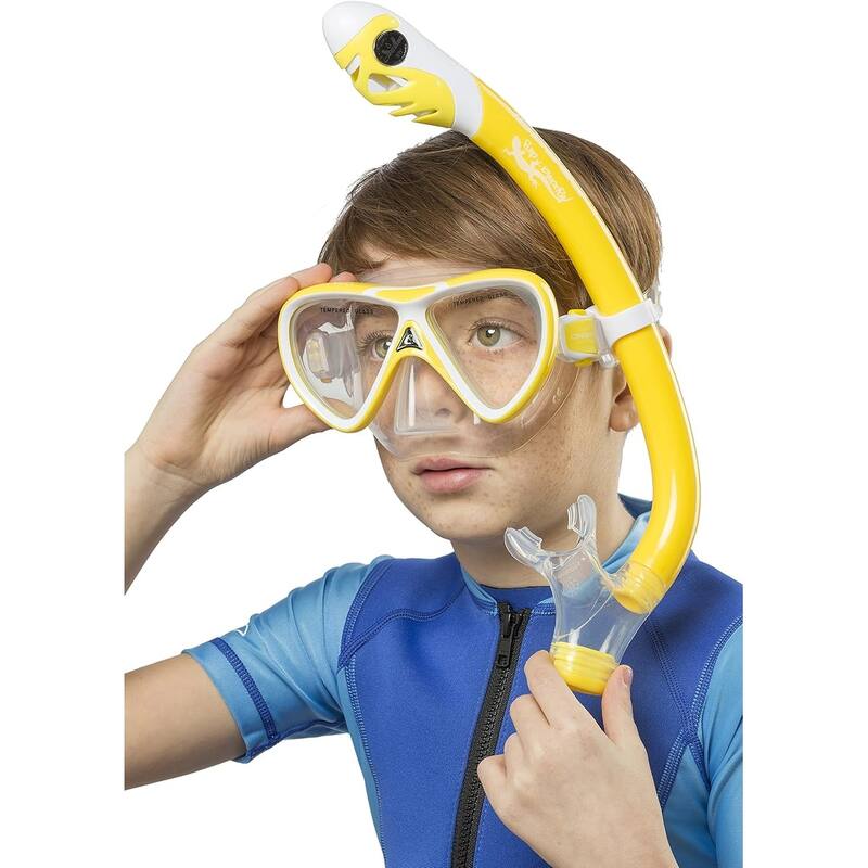 Cressi Mask & Dry Snorkel Silicone Swimming Set Junior Combo, Yellow/White