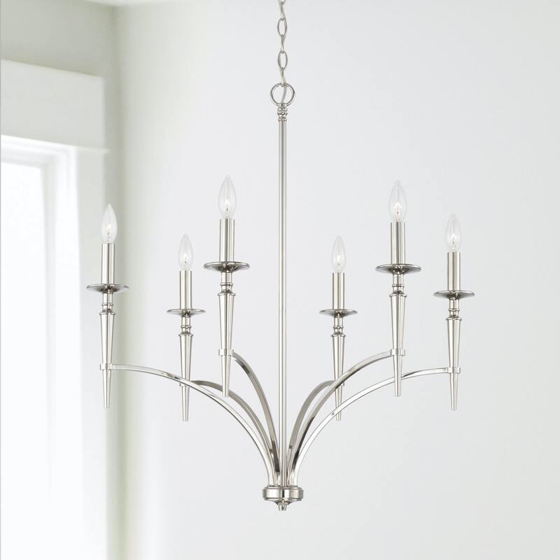 Abbie 31" 6-light Chandelier w/ White Fabric Stay-Straight Shades