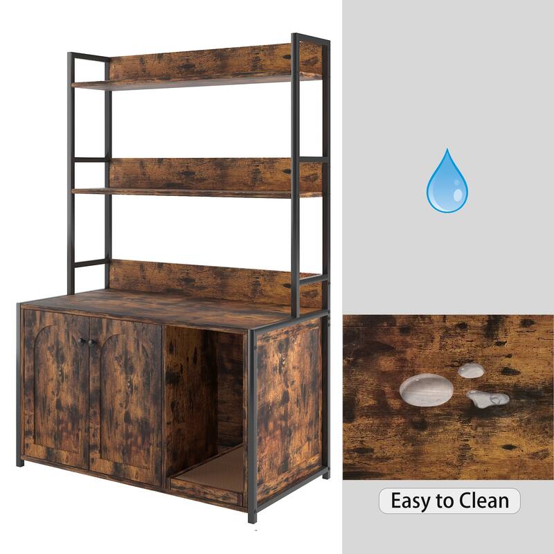 GDF Studio - Large Cat Litter Box Enclosure with Shelf Storage and Scratch Pad