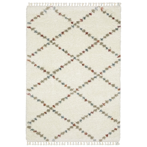 slide 2 of 19, Style Haven Aire Diamond Lattice Ivory/ Multi Shag Tassel Fringe Area Rug. 3' 10" x 5' 5" - Runner/Rectangle