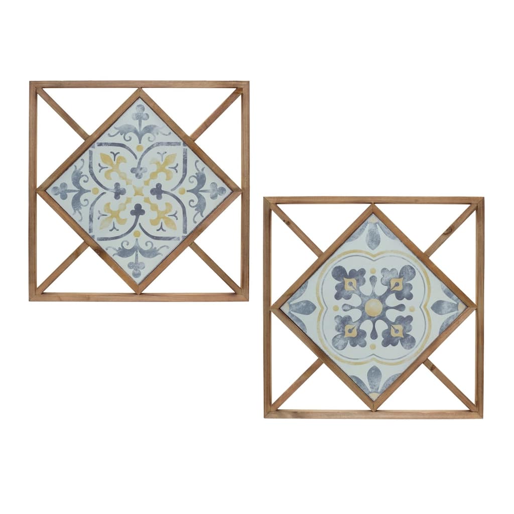 Ornamental Square Framed Wall Tile Decorations - 14.25" - Set of 2