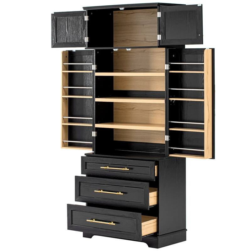 78.2" Tall Farmhouse Pantry Cabinet with 2 Storage Cabinets and 3 Drawers