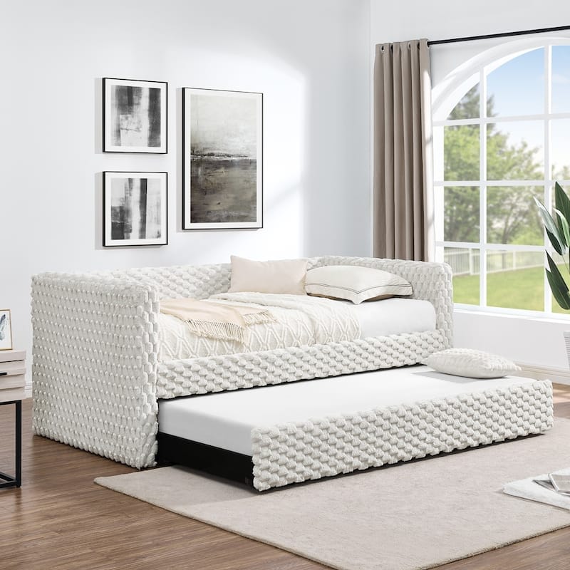 Upholstered Corduroy Fabric Twin Size Sofa Daybed - Beige