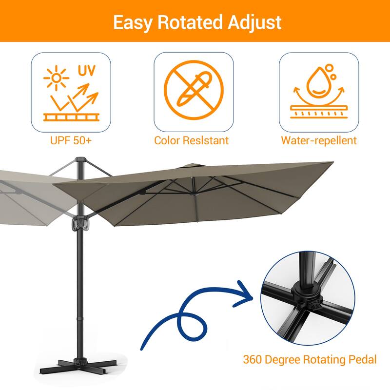 BONOSUKI 10x8FT Cantilever Patio Umbrella 360 Rotation and Canopy