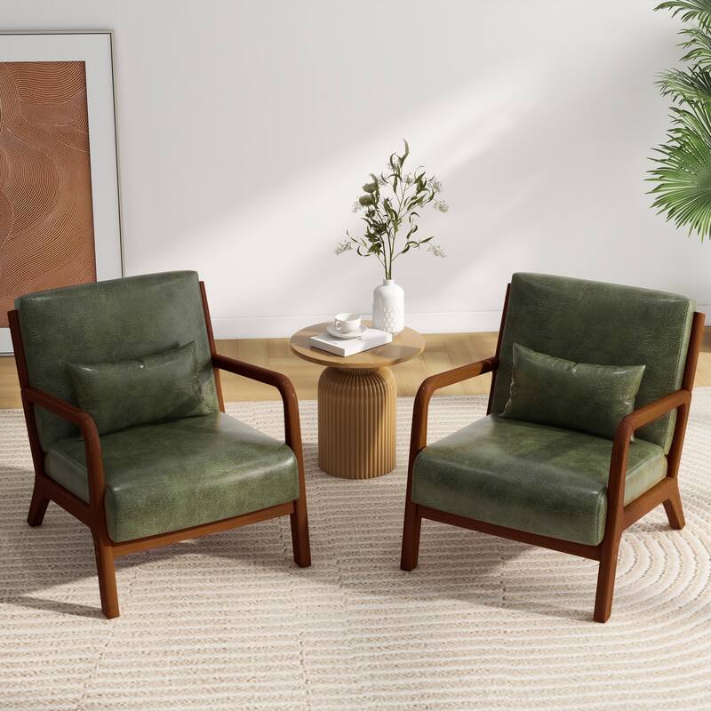 2 Set Mid Century ModernUpholstered Accent Chairs Armchair with Pillow