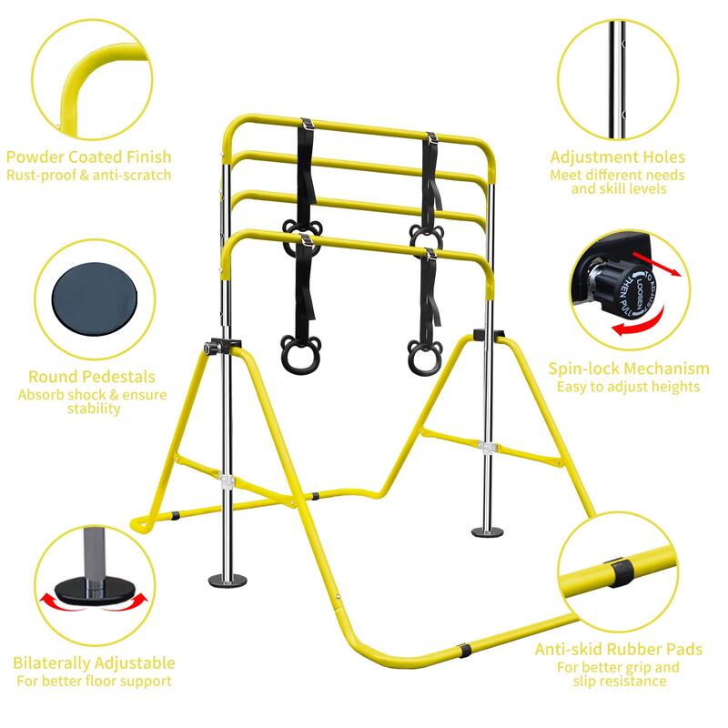 Roomfitters Multi-Functional Adjustable Height Horizontal Gymnastic Bar with Bear Rings