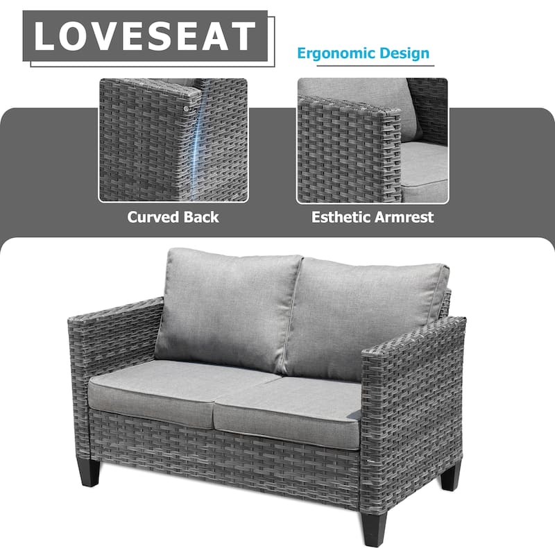 XIZZI Outdoor Rattan Wicker Loveseat with Cushions