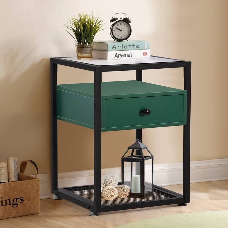VECELO Modern 1- Drawer Nightstands with Tempered Glass Top