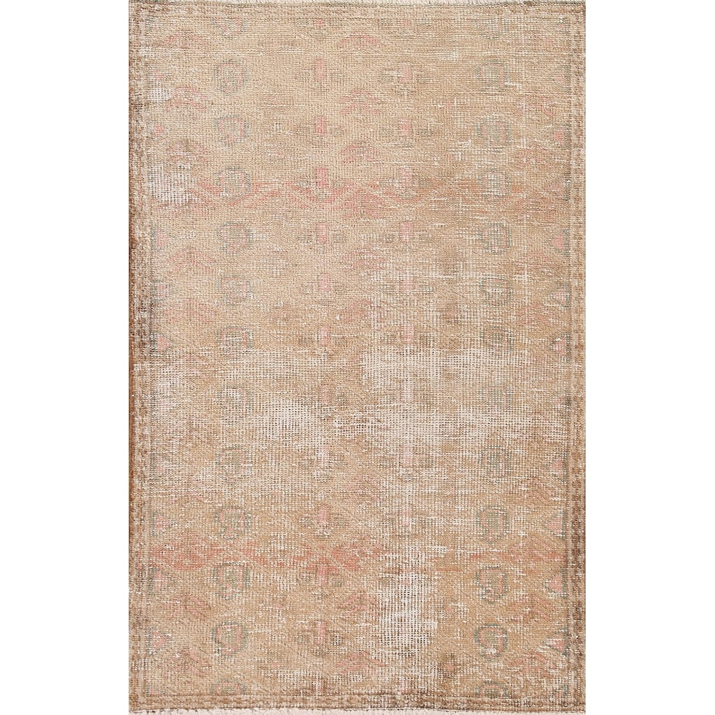 Hand Knotted Oriental 100% Wool Carpet Traditional Geometric Beige & Ivories Botemir Area Rug - 4' 7'' X 2' 8''