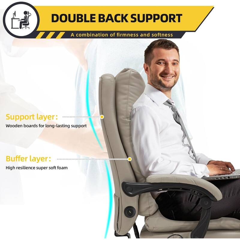4/6-Point Massage Office Chair, Ergonomic Reclining Desk Chair, Retractable Footrest & Adjustable Armrests, Multiple options