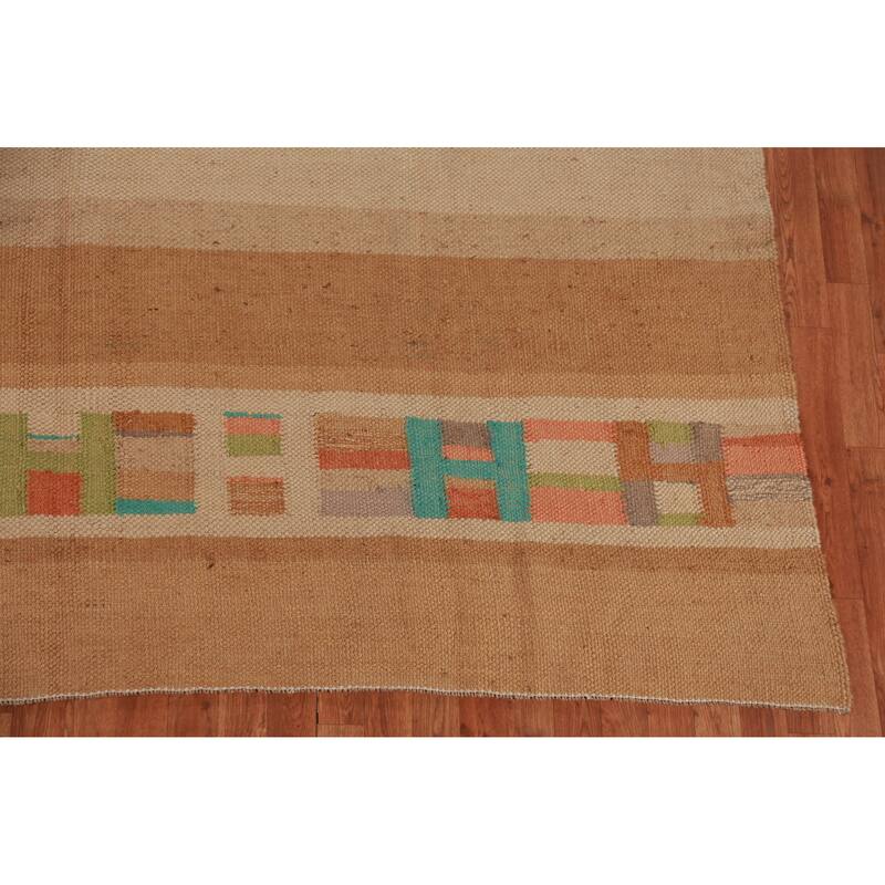 Hand Woven Oriental 100% Jute Carpet Modern Stripe Multi-Colored Kilim Area Rug - 12' 0'' X 8' 10''